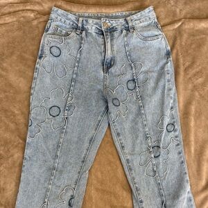 Cider Light Blue Floral Straight Leg Jeans